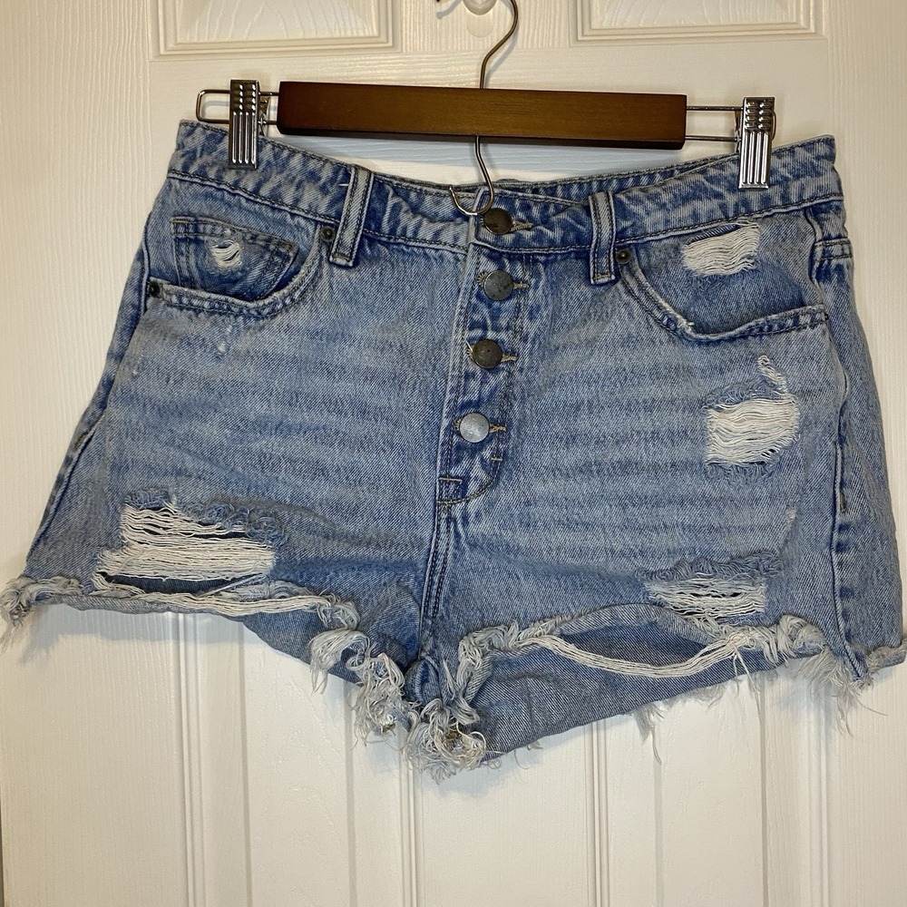 Altar'd State Denim Shorts Women's Size 28 Hermoine Distressed Button Front